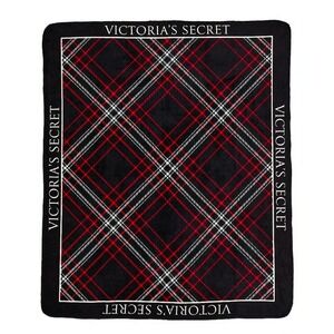 Victoria's Secret Cozy Plush Blanket Red Black Plaid Sherpa Fleece Throw 50x60